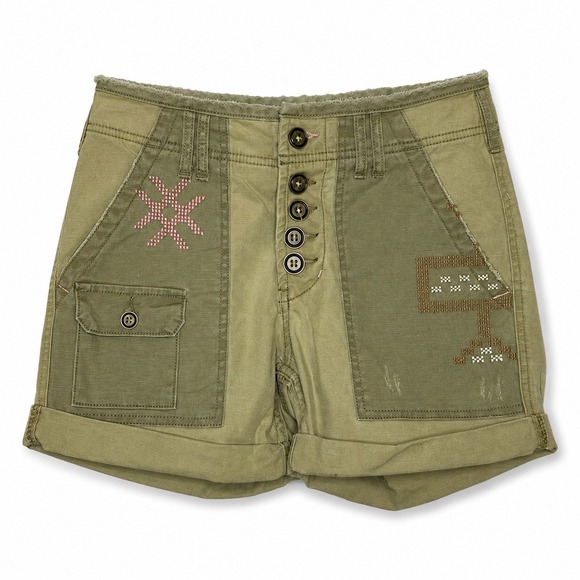 Anthropologie Pants - Pilcro Wanderer Embroidered Utility Shorts Green 24 Petite Anthropologie